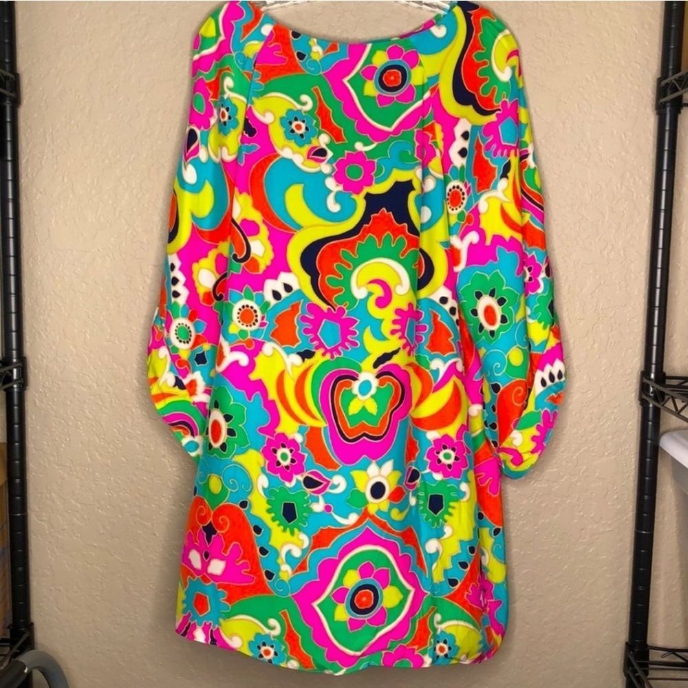 Alice & Trixie Colorful Long Sleeve Retro‎ Floral Silk Dress Size Medium